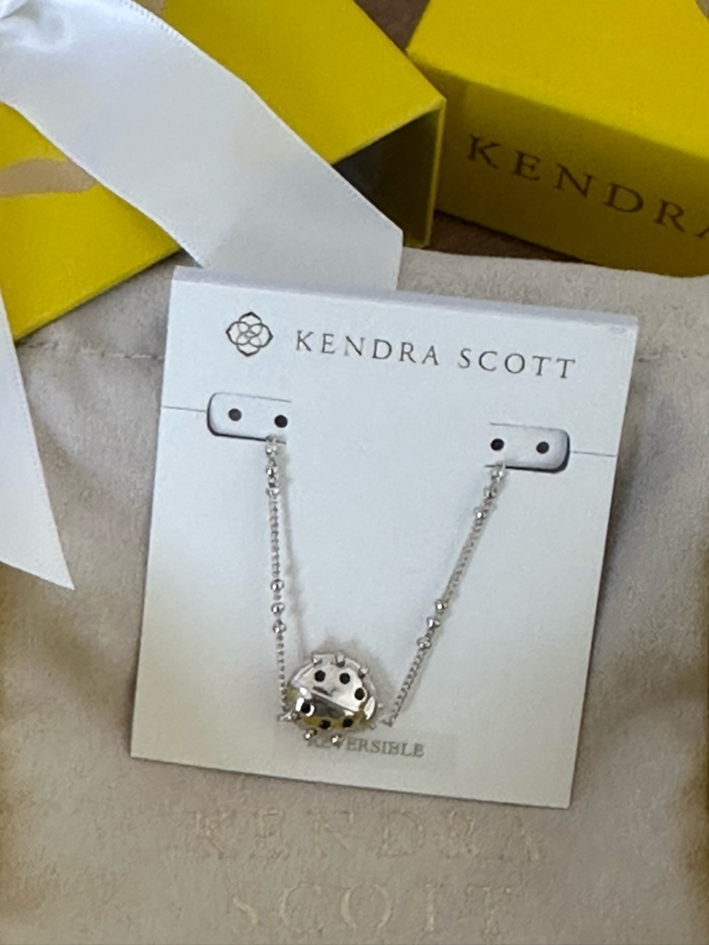 NWT Kendra Scott Reversible Red Ladybug Silver Pendant Necklace - Picture 6 of 9
